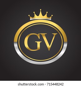 initial letter GV logotype company name with oval shape and crown, gold and silver color. vector logo for business and company identity.