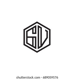 Initial letter GV, minimalist line art monogram hexagon logo, black color