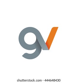 initial letter gv modern linked circle round lowercase logo orange gray