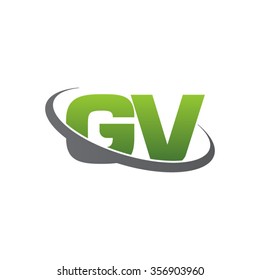 initial letter GV swoosh ring company logo green gray