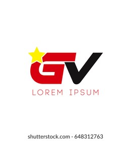 Initial letter gv yellow star logo red black