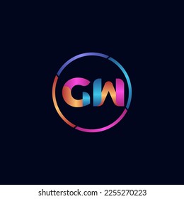 Letra inicial curva GW logotipo redondeado, colores vivos y vivos degradados