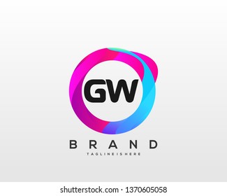 Initial letter GW logo with colorful circle background, letter combination logo design for creative industry, web, business and company. - Vector