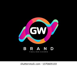 Initial letter GW logo with colorful circle background, letter combination logo design for creative industry, web, business and company. - Vector