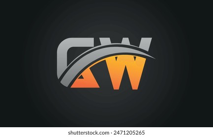 Initial Letter GW Logo Design With Swoosh. Creative And Modern GW Logo Design on Black Background.