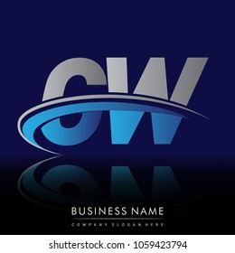 initial letter GW logotype company name colored blue and grey swoosh design. vector logo for business and company identity.