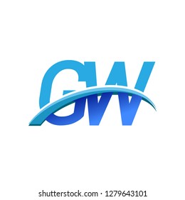 initial letter GW logotype company name colored blue and swoosh design. vector logo for business and company identity.
