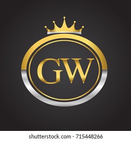 initial letter GW logotype company name with oval shape and crown, gold and silver color. vector logo for business and company identity.