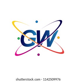 initial letter GW logotype science icon colored blue, red, green and yellow swoosh design. vector logo for business and company identity.
