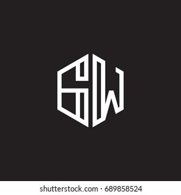 Initial letter GW, minimalist line art monogram hexagon shape logo, white color on black background