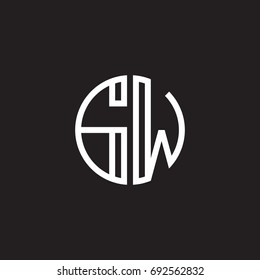 Initial letter GW, minimalist line art monogram circle shape logo, white color on black background