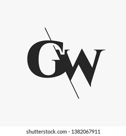 Initial Letter GW Monogram Sliced. Modern logo template isolated on gray background