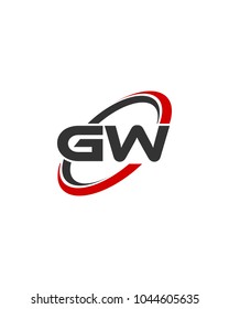 initial letter GW swoosh ring company logo red gray