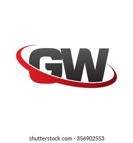 initial letter GW swoosh ring company logo red black