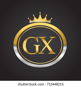 initial letter GX logotype company name with oval shape and crown, gold and silver color. vector logo for business and company identity.