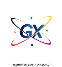 initial letter GX logotype science icon colored blue, red, green and yellow swoosh design. vector logo for business and company identity.
