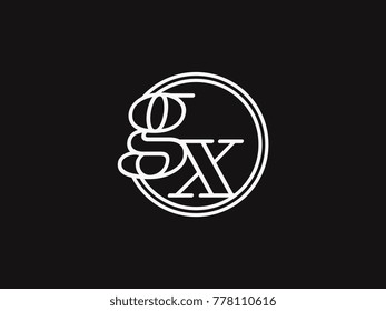 Initial letter gx lowercase outline inside the circle logo template white on black background
