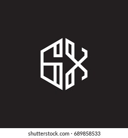 Initial letter GX, minimalist line art monogram hexagon shape logo, white color on black background