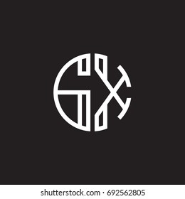 Initial letter GX, minimalist line art monogram circle shape logo, white color on black background