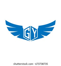 Initial Letter GY Logo Hexagonal Shape with WIngs Icon