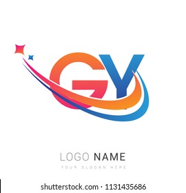 initial letter GY logotype company name colored orange, red and blue swoosh star design. vector logo for business and company identity.