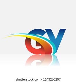 initial letter GY logotype company name colored red and blue and swoosh design. vector logo for business and company identity.
