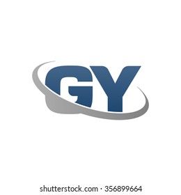 initial letter GY swoosh ring company logo blue gray