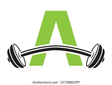 Initial Letter A Gym Logo Design Concept With Straight and Curved Barbell Symbol. Fitness Sign, Bodybuilding, Workout Vector