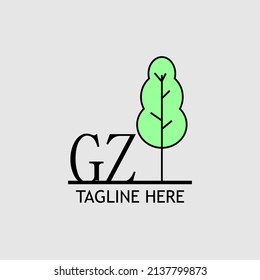Letra inicial GZ con el logo del árbol verde. Mínimo, sencillo y único.