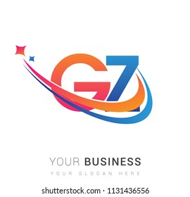 initial letter GZ logotype company name colored orange, red and blue swoosh star design. vector logo for business and company identity.