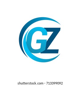 initial letter GZ logotype company name blue circle and swoosh design. vector logo for business and company identity.
