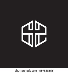 Initial letter GZ, minimalist line art monogram hexagon shape logo, white color on black background