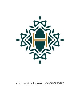 Initial letter H abstract antique pattern emblem decorative logo