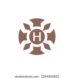 Letra inicial H logotipo del emblema del alfiler de hoja natural decorativo abstracto decorativo abstracto