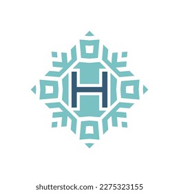 Initial letter H abstract snowflake square emblem logo