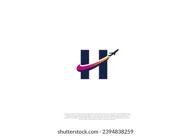 Initial Letter H and airplane for agency travel check, transport, logistics, delivery logo design. Vector illustration template
