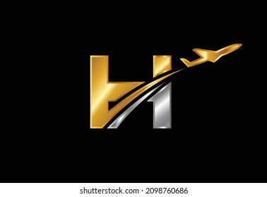 Anfangsbuchstabe H mit Logo-Design des Flugzeugs. Fluggesellschaft, Flugzeug, Luftfahrt, Vorlage für das Reiselogo.