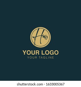 Initial letter H alphabet rose round logo