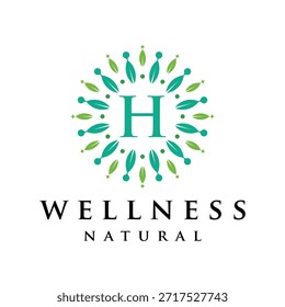Initial letter H alphabet wellness, green, leaves, natural, health, organic, logo design, circle leaf nature graphic icon vector template