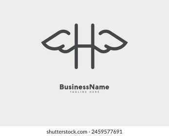 initial letter H with angel wings logo