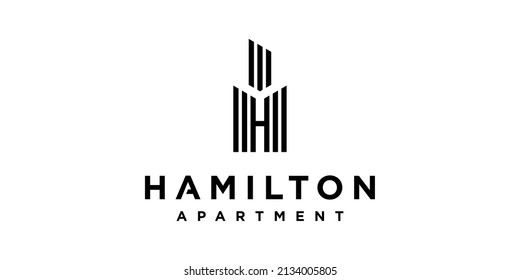 Letra inicial H Arquitectura de construcción de edificio de departamentos Diseño de logotipo de vectores inmobiliarios