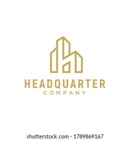 Initial Letter H with Apartment Headquarter Building Real Estate Architecture Logo design