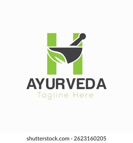 Initial Letter H Ayurveda Eco Logo Design, Pharmacy Concept Vector Template