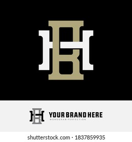 Überlappende Anfangsbuchstaben H, B, HB oder BH, Verriegelung, Monogramm-Logo, weiß und cremefarben auf schwarzem Hintergrund