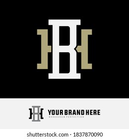 Überlappende Anfangsbuchstaben H, B, HB oder BH, Verriegelung, Monogramm-Logo, weiß und cremefarben auf schwarzem Hintergrund