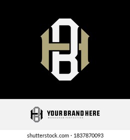 Initial letter H, B, HB or BH overlapping, interlock, monogram logo, white and cream color on black background