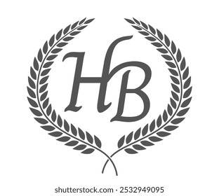 Letra inicial H y B, diseño del logotipo del monograma HB con corona de laurel. Fuente de caligrafía de lujo.