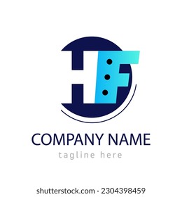 Initial Letter H B.  Logo with dot. Black and blue sign HB in black circle. Template Design Element.  Vector isolated on white.