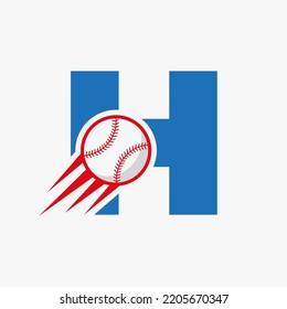 Initial Letter H Baseball Logo Concept With Moving Baseball Icon Vector Template