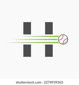 Initial Letter H Baseball Logo With Moving Baseball Icon
